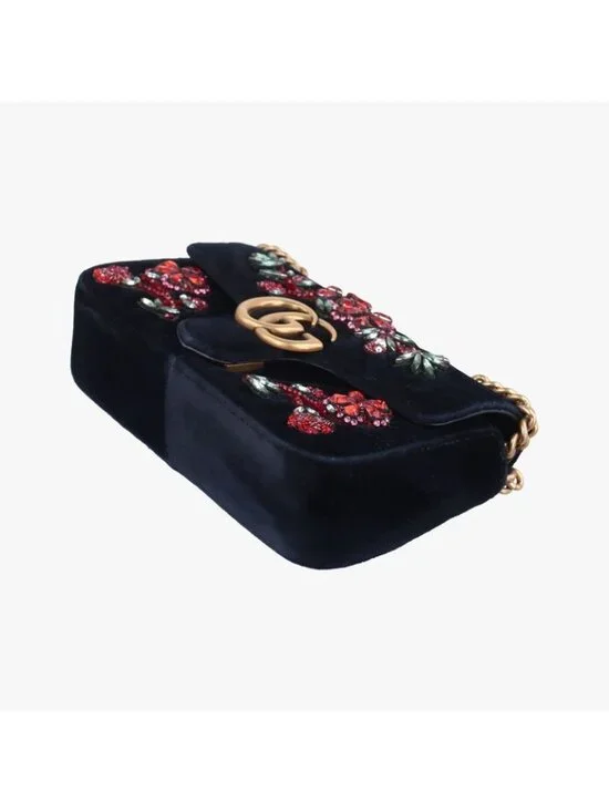 Gucci GG Marmont Black Multicolor Velour Messenger Bag - Picture 4 of 16